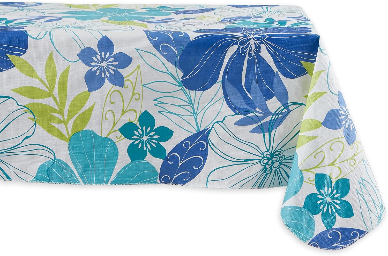 DII Summer Vinyl Tabletop Collection Flannel Backed Floral Tablecloth, Rectangle 60×84, Tropical Bahama