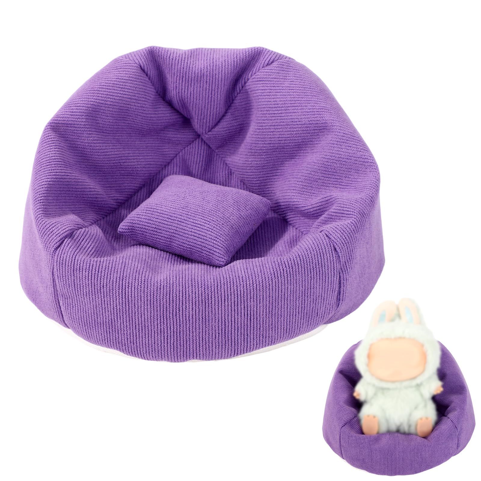 Lyreh Mini Bean Bag Chair for Dolls Seat Purple Soft Mini Sofa with Pillow