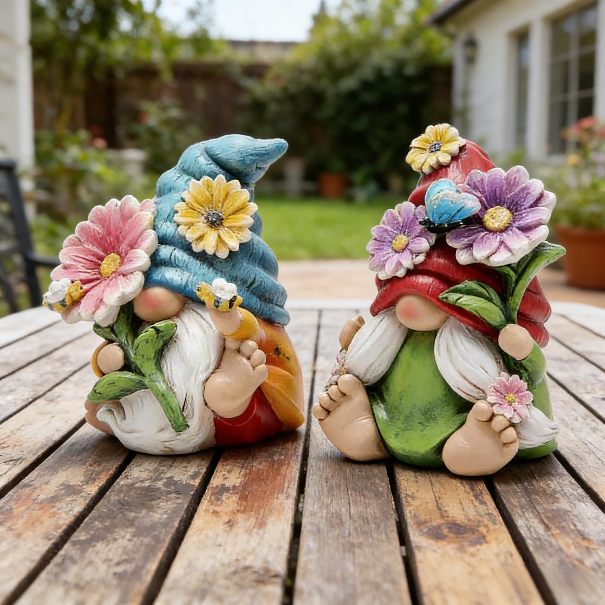 Hodao 2 gnomos de Primavera y Verano de 4 Pulgadas de Alto, Decoraciones de jardín de Tomte, Elfo, otoño, gnomo, Regalos, Figura de Elfo Sueco, Enano, decoración de gnomo de Mesa, decoración de