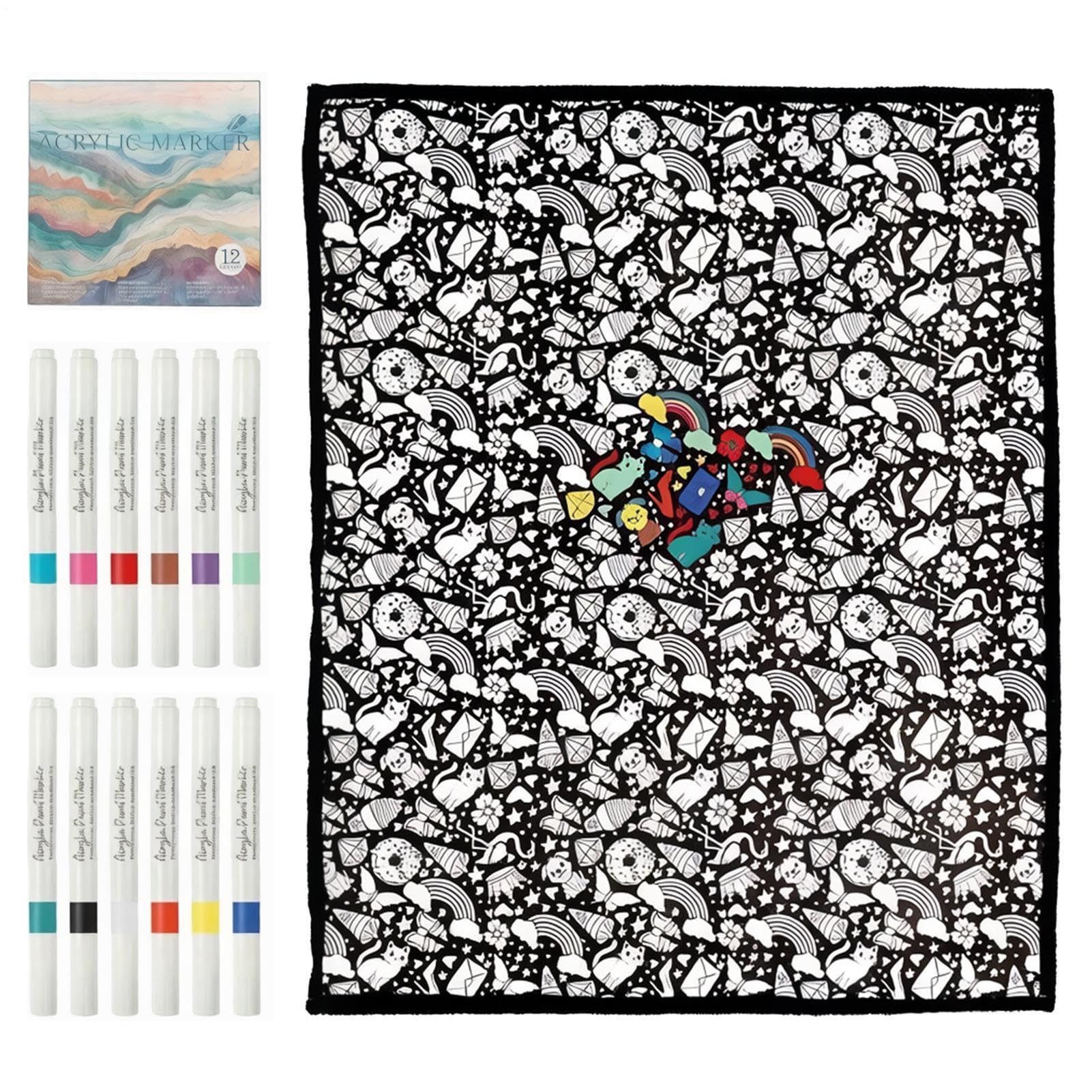 DIY Colouring Blanket With 24 Colour Markers, Colour Your Own Throw Blankets For Adults, Creative Personalized Soft Fleece,150 * 115cm Doodle Craft | Coloring Blanket With Markers For Kids