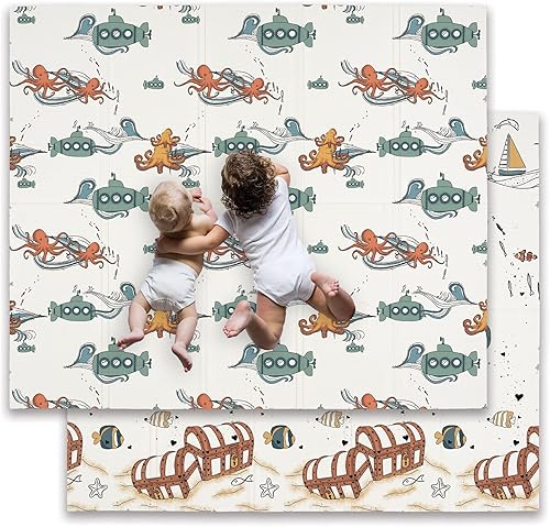 JumpOff Jo - Alfombra de juego plegable grande para bebé, alfombra de juego de espuma segura para el tiempo boca abajo, bolígrafos de juego y niños