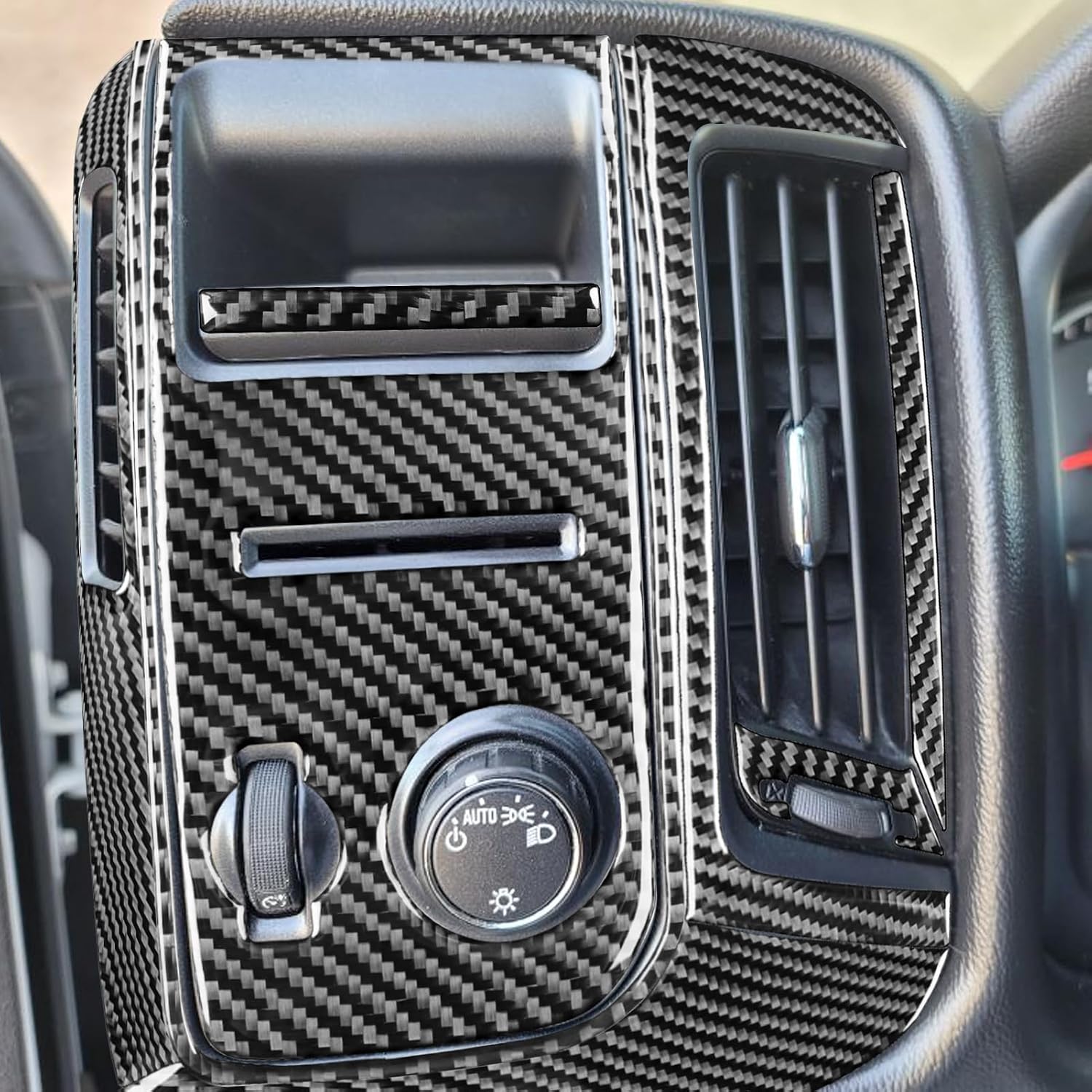 Real Carbon Fiber Compatible with Chevrolet Silverado 1500/GMC Sierra 1500 2014-2018 Car Left Sides Air Vent Frame Headlight Switch Kit Trim Decals Sticker Auto Interior Accessories Cover Style C