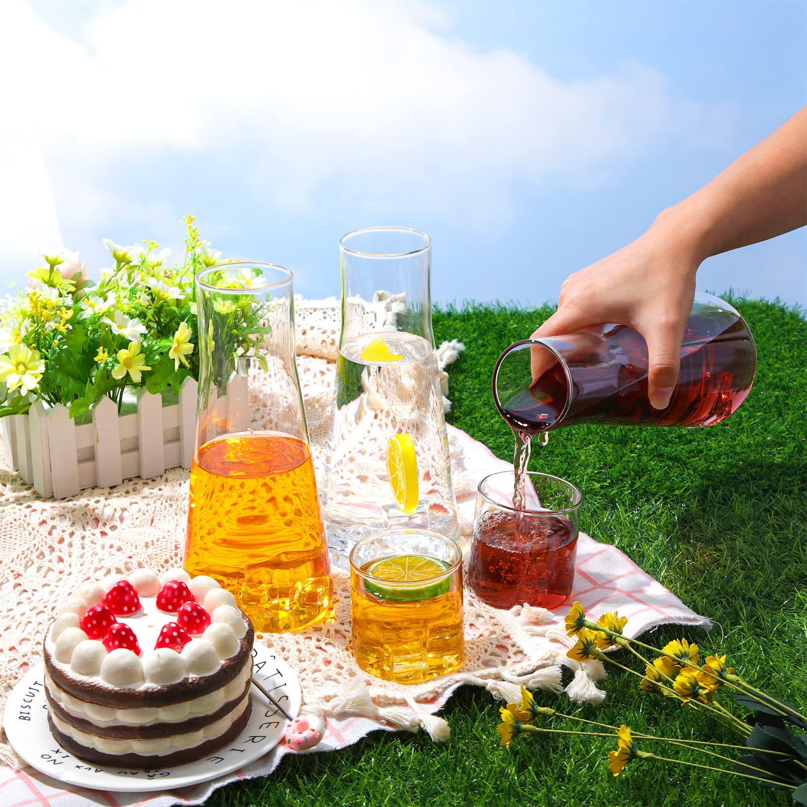 850 ml Bedside Water Carafe with Glass Set Night Water Carafe Clear Glass Carafe with Cup Nightstand Mouthwash Decanter Bedroom Juice Water Pitcher Mouthwash Bottle for Bathroom, 30 oz (3 Set)