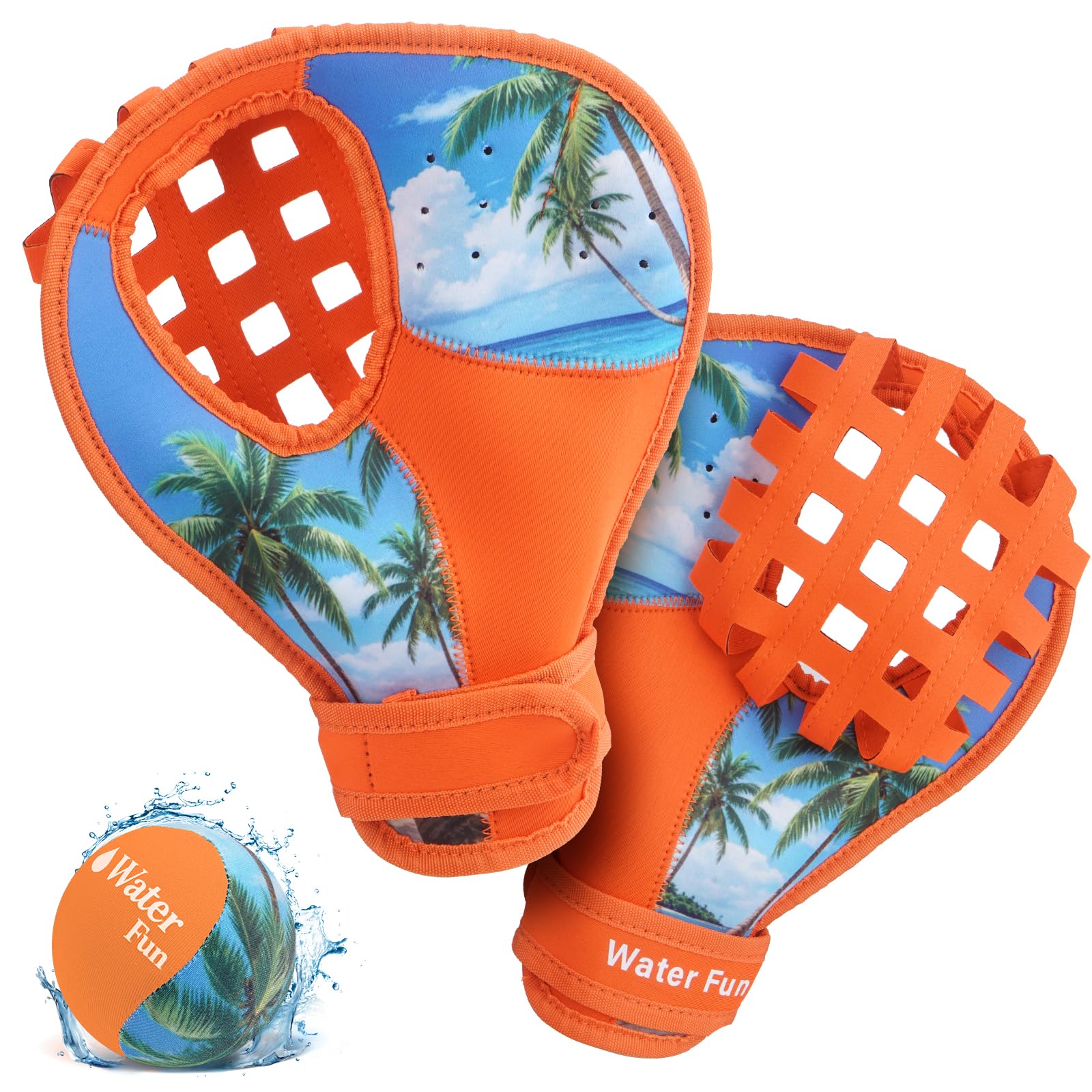 Set di guanti da baseball per acqua, gioco in piscina e in spiaggia con 1 palla rimbalzante e 2 guanti di cattura, cinturino da polso regolabile ambidestro, fori di scarico ad asciugatura