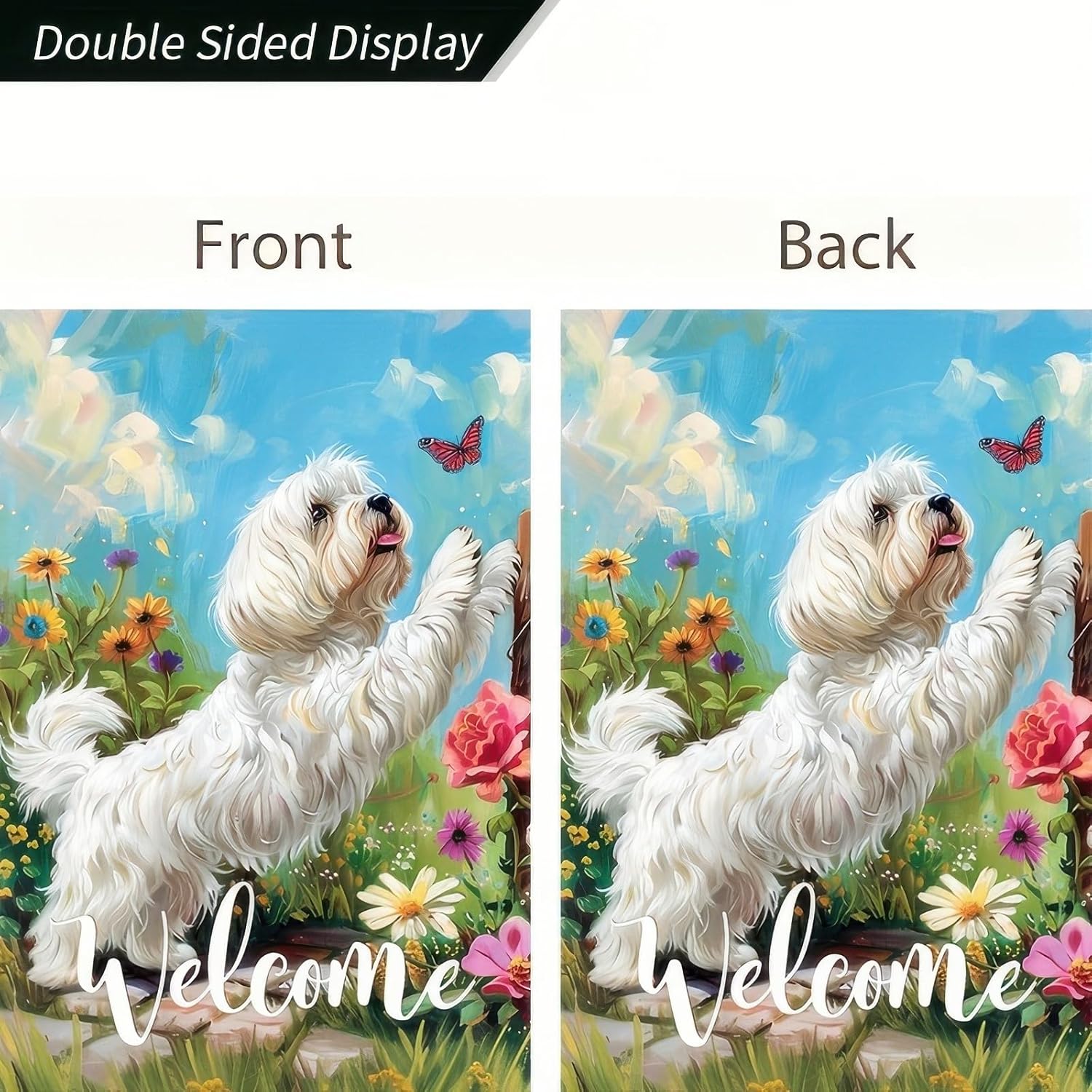 Welcome Spring Summer Garden Flag Maltese Dog Flag 12x18 Double Sided Flowers Floral Seasonal Home Decor Banner Farmhouse Outdoor Yard Decoration Flag - Image 5