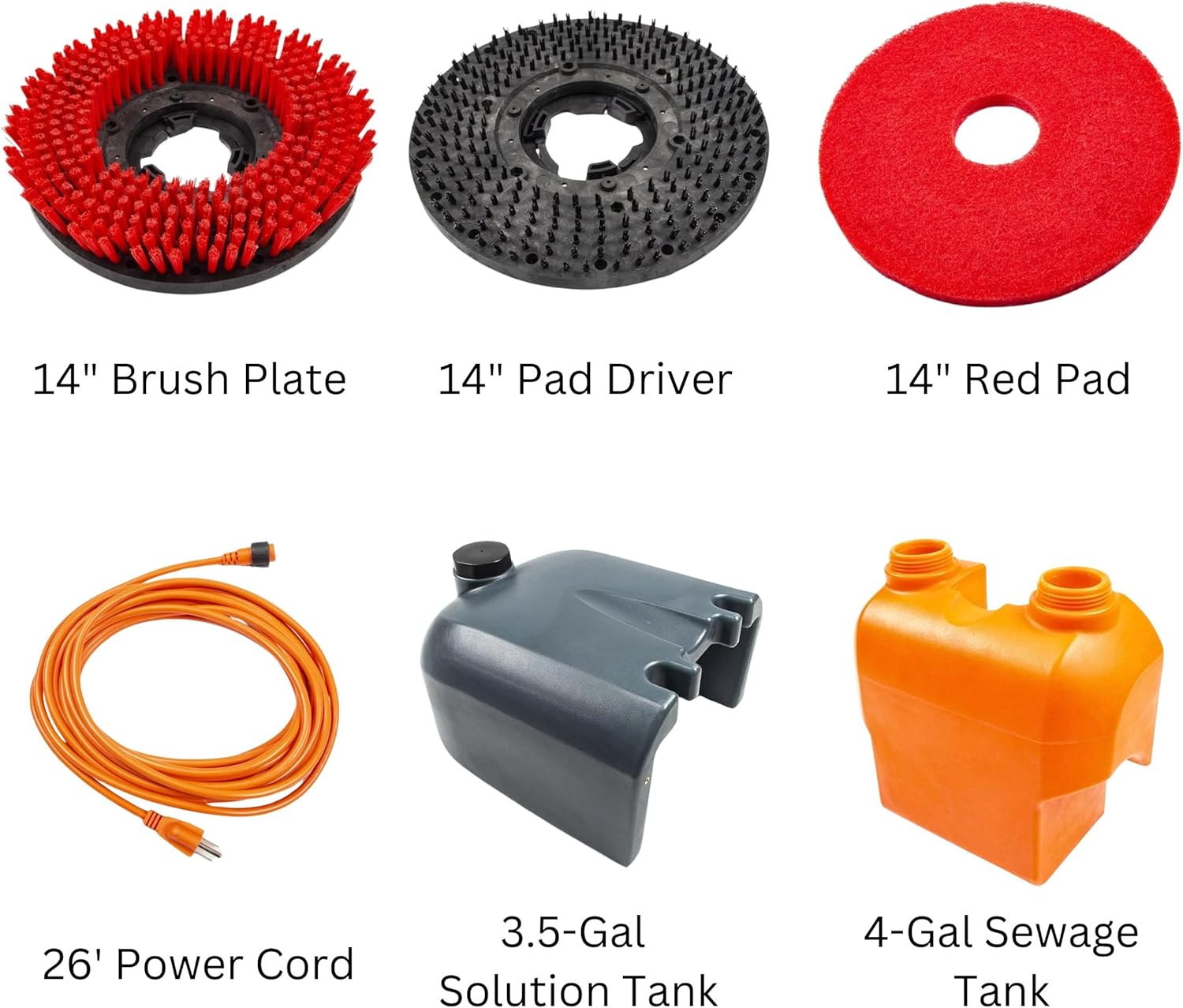 14" Walk-Behind Commercial Floor Scrubber Machine, 18" Squeegee, 3/4-Gal Tanks, 180 RPM, 26-ft Corded Hard Floor Cleaner for Offices, Cafes, Boutiques, Clinics & Tight Spaces