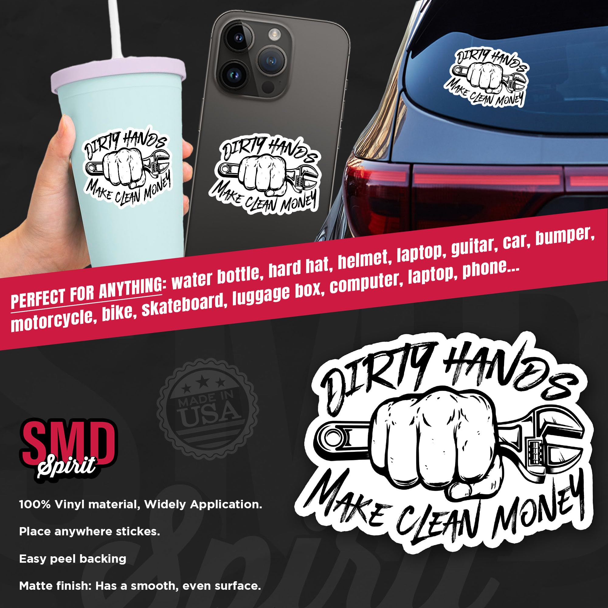 Vinyl-Aufkleber „Dirty Hands Make Clean Money“ – Für Handwerker, Elektriker, Helm, Laptop, Wasserfest