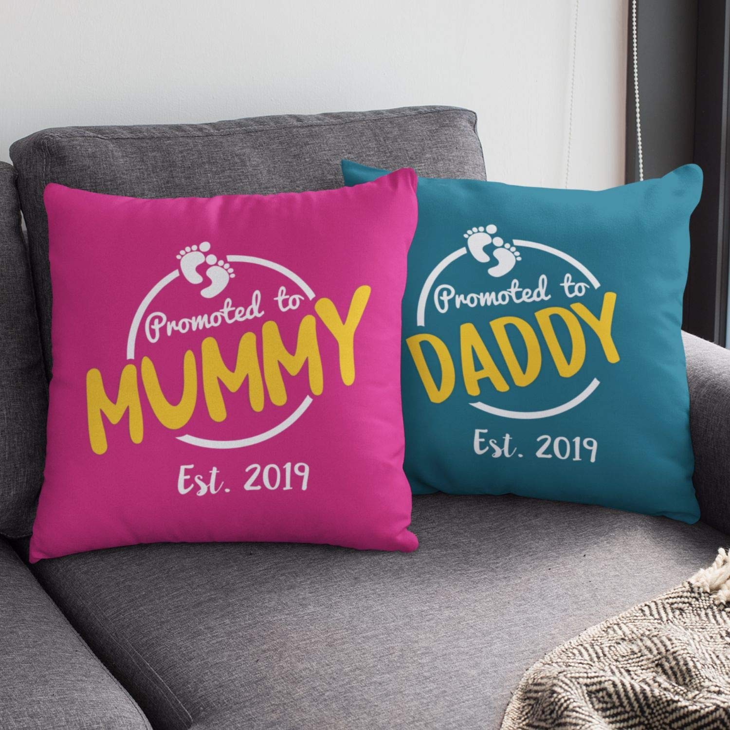 Yaya Cafe Mothers Day 12x12 inches Poly Satin Cushion (with Filler) Promoted to Daddy Mummy Est 2020 Printed New Mom Dad Birthday Throw Pillow Sofa - Set of 2 (B085R8WKGV) Amazon Price History, Amazon Price Tracker