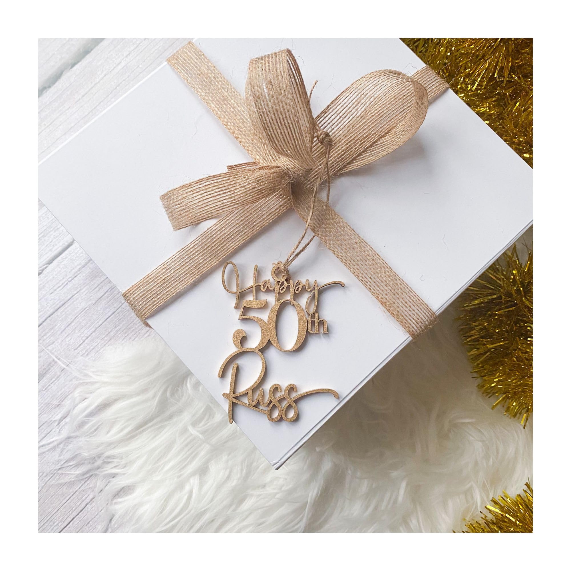 Pomchick - Personalised Birthday Wooden Gift Tag with Name and Age Gold Silver Rose Gold Black Natural Colour 21st 30th 40th 50th 60th 70th Birthday