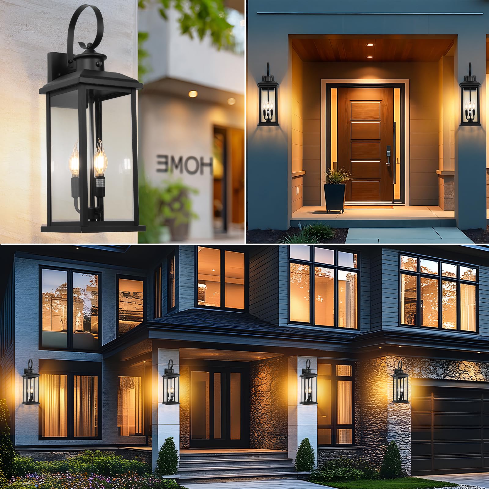 24 Dusk to Dawn Outdoor Wall Light Fixture 2 Pack-Black Extra Large Modern Porch Lantern 3-Light Waterproof Exterior — view 8