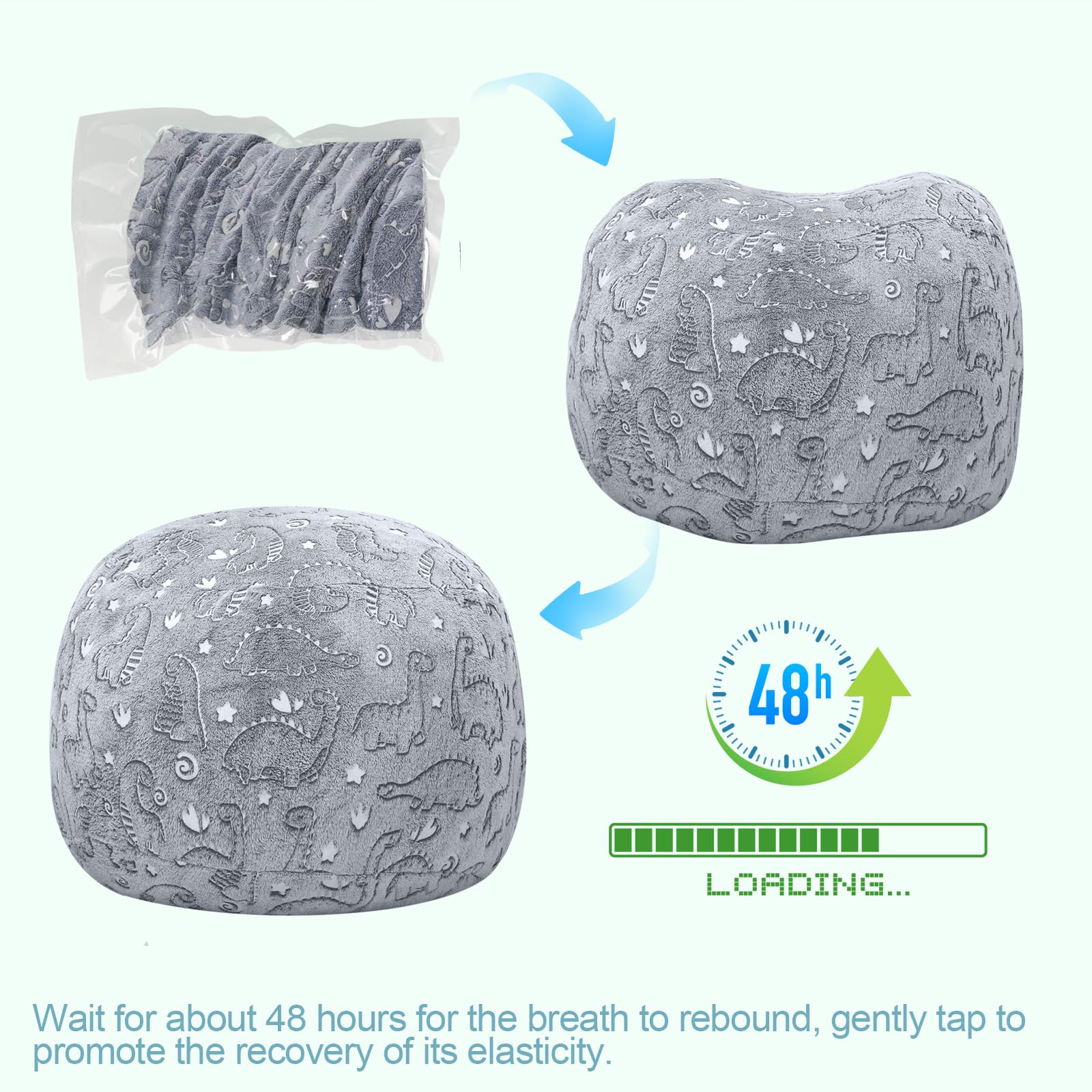 Kids Bean Bag Chair Turn into Beanbag Bed, Dinosaur Toddler Bean Chair for Girl Boy Sleeping, Lazy Children Bean Bags with Filler, Convertible Child Floor Mattress, Grey Dino