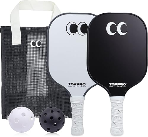 Miniatura 11 de TOPPRO Juego de 2 palas de pickleball con cara de fibra de vidrio, núcleo de panal de polipropileno, raquetas ligeras de pickleball paquete de 2