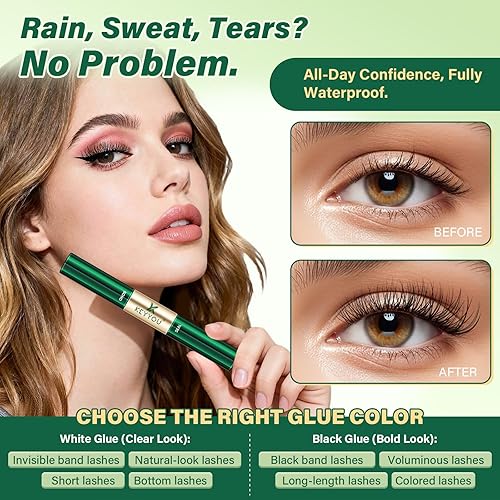 Miniatura 4 de KEYYOU Pegamento de pestañas impermeable y adhesivo para racimos de pestañas 72H, pegamento de pestañas de larga duración y fuerte adhesión, no
