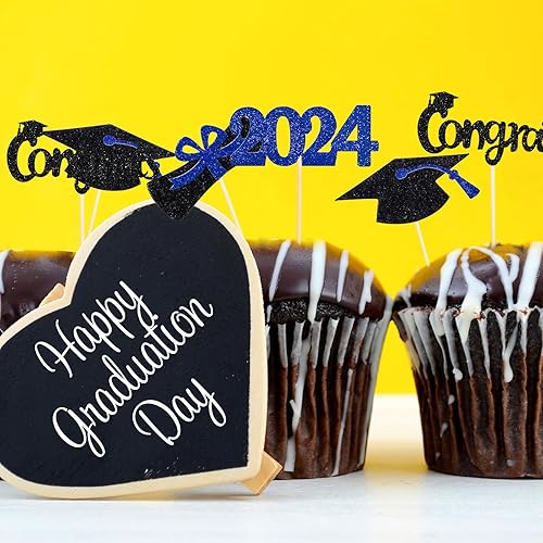 Miniatura 5 de Chinco Paquete de 100 adornos para cupcakes de graduación 2024, tapas de graduación, aperitivos de alimentos, decoraciones de fiesta de graduación,