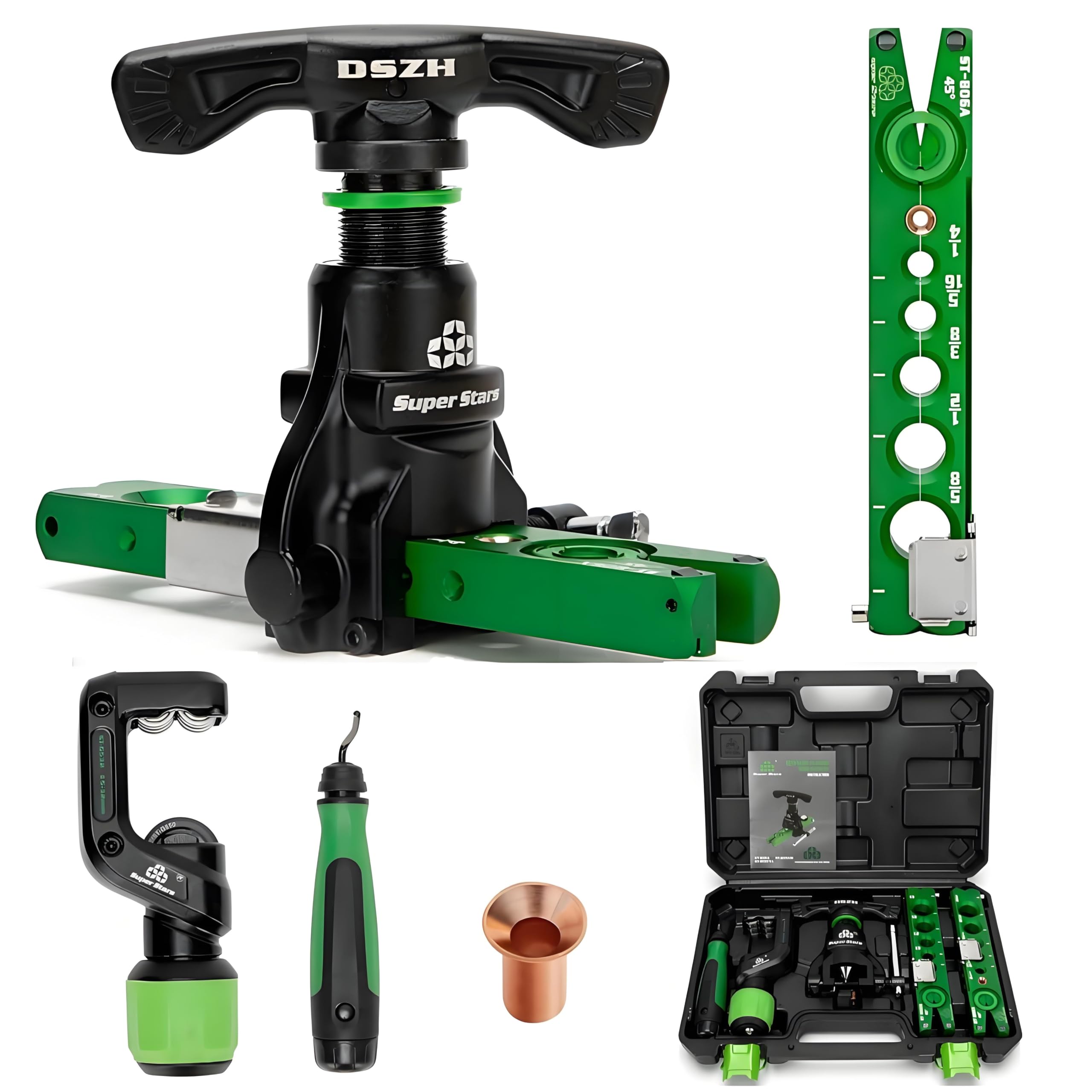 Kit d'outils d'évasement pour tubes de 0,6 cm à 1,9 cm - Kit d'outils d'évasement excentrique à 45° avec coupe-tuyau et outil d'ébavurage pour tuyaux en cuivre et aluminium - Réparation de