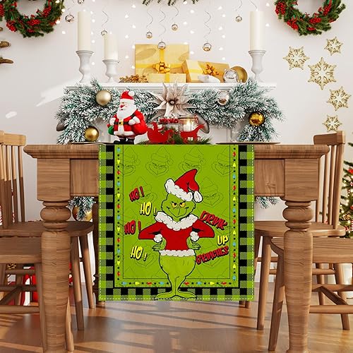 Miniatura 2 de Camino de mesa de Navidad de lino verde mantel de Navidad Navidad invierno vacaciones hogar cocina comedor decoración de mesa de 13 x 108 pulgadas