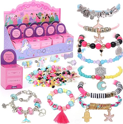 Miniatura 8 de Kit de 10 pulseras con dijes, suministros para hacer joyas, juego de cuentas, regalo de arte y manualidades para niñas, regalos de fiesta