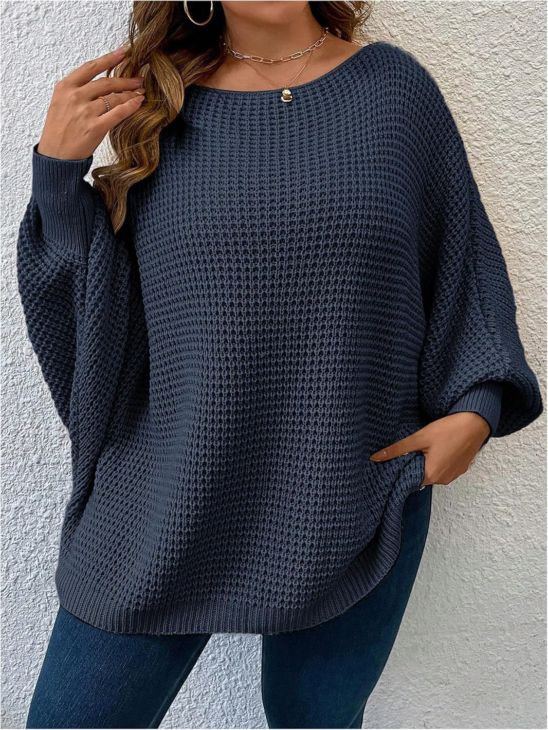 SOLY HUX Women's Plus Size Oversized Sweater Fall Fashion Crewneck Long Sleeve Casual Pullover Tops