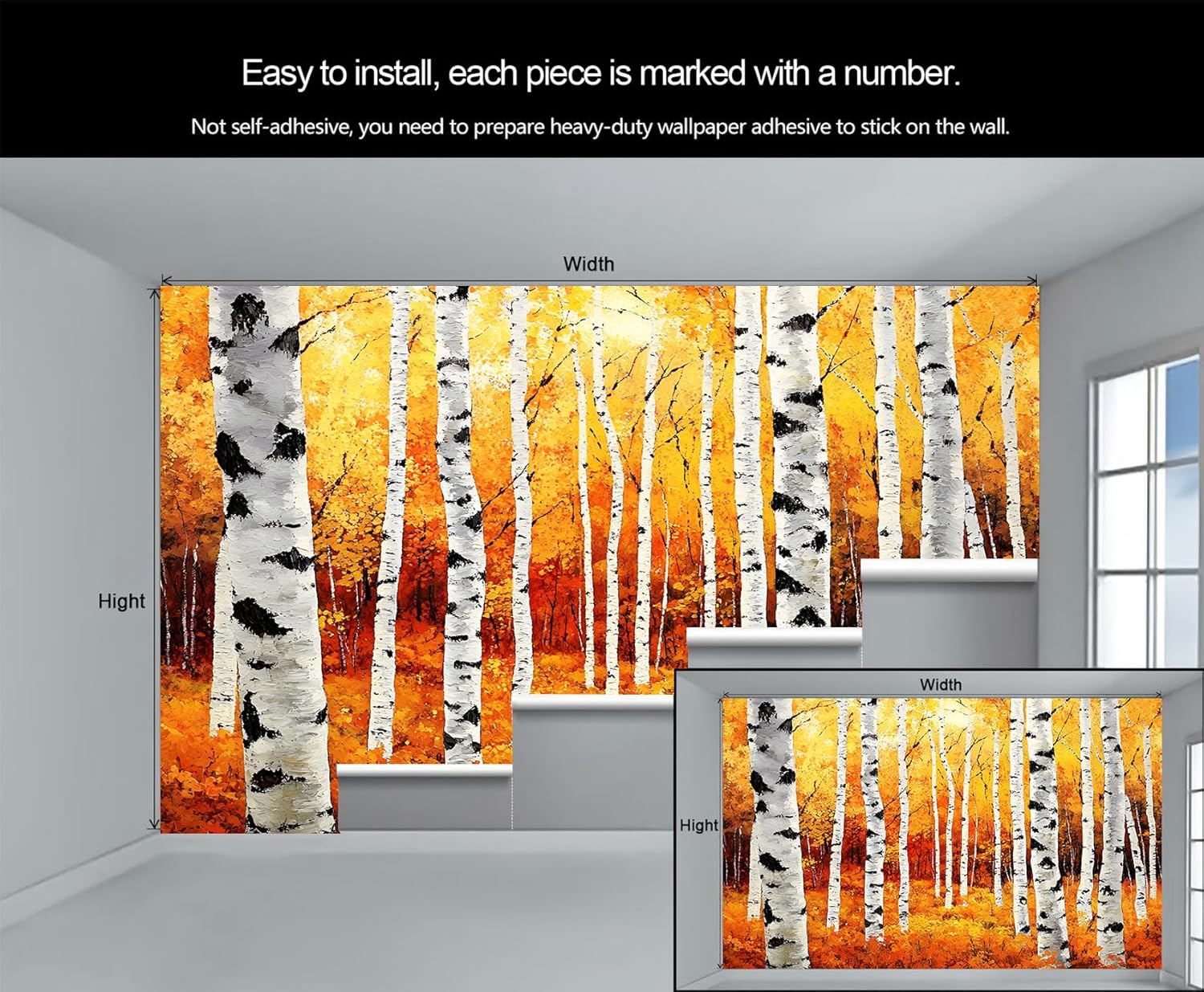 Birch Trees Wallpaper, Fall Birch Murals, Forest Removable Wallpaper for Bedroom, Renter Friendly Wall Paper, Farmhouse Wall Mural, Nature Scenery Large Mural - Home Decor 79x55 in