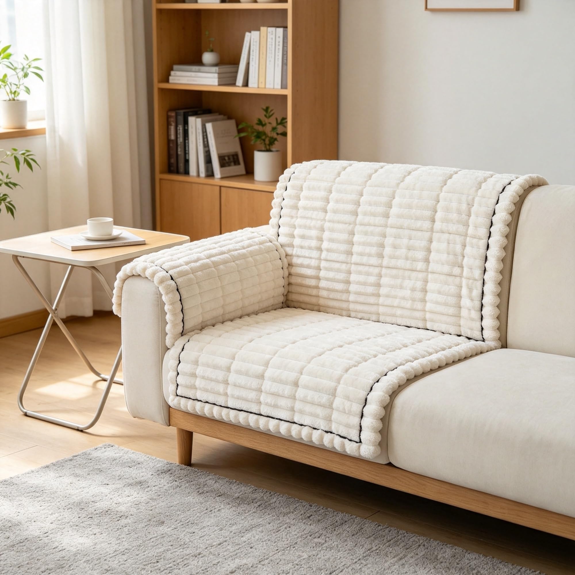 2er Set Anti-Rutsch Sofa Armlehnenbezüge aus Kunstfell Weich Flauschig | Dehnbarer Sessel Armlehnen Schoner Waschbar Stuhl Schonbezüge Kratzschutz(Light grey,90x90 CM(Pack of 2))
