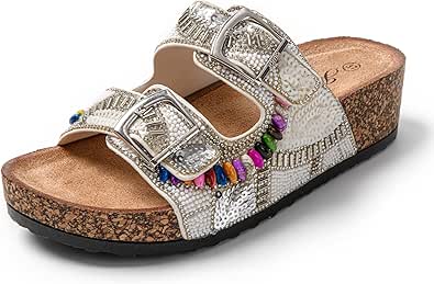 JOMIX Pantoletten Damen Glitzer Clogs - Bunte Sandalen Mit Strass Plateau