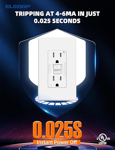 Miniatura 2 de ELEGRP Tomacorriente GFCI de 15 A, con autoprueba, diseño más delgado, resistente a manipulaciones TR, interruptores de falla a tierra con placa de