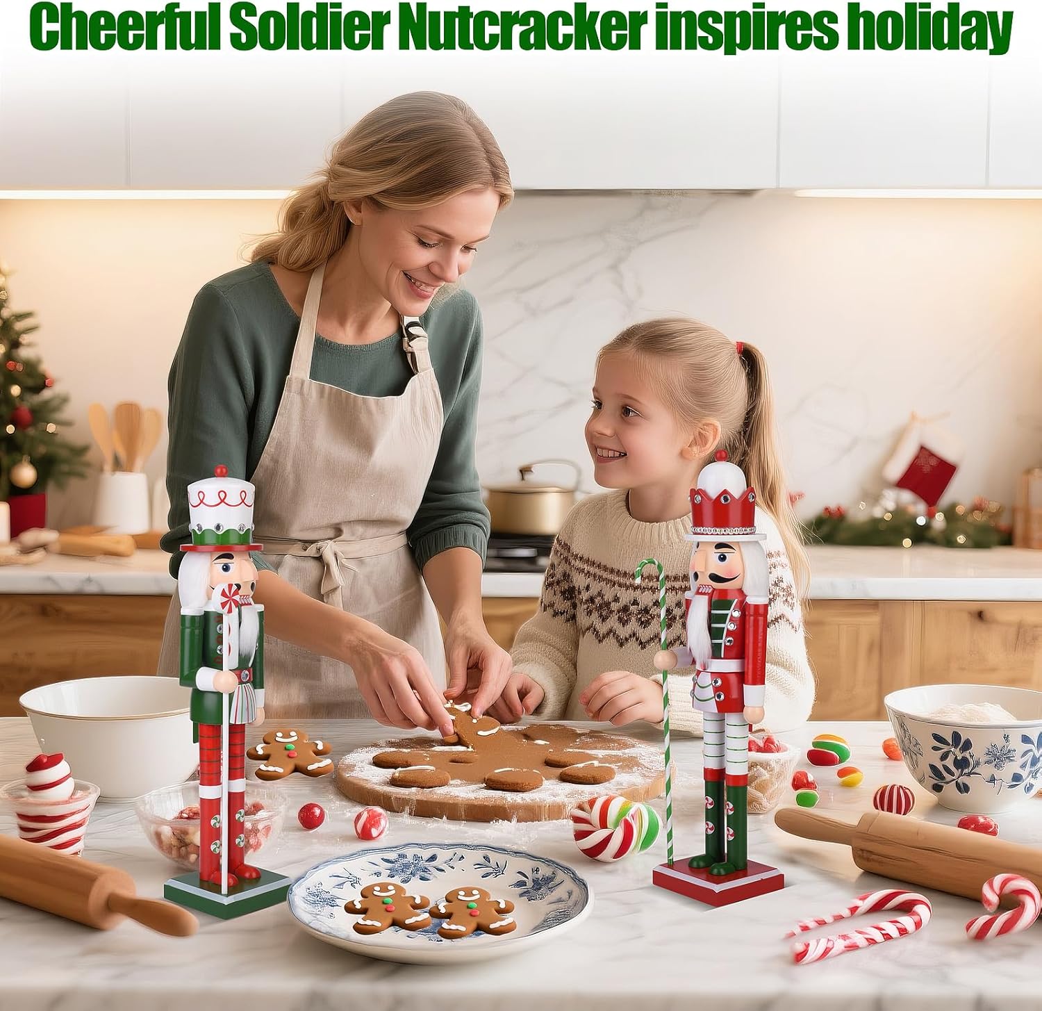 Wooden Christmas Soldier Nutcracker Decorations, 15 Inch Xmas Nutcracker Figure Christmas Decor for Home, Shelf, or Party Display (Red)