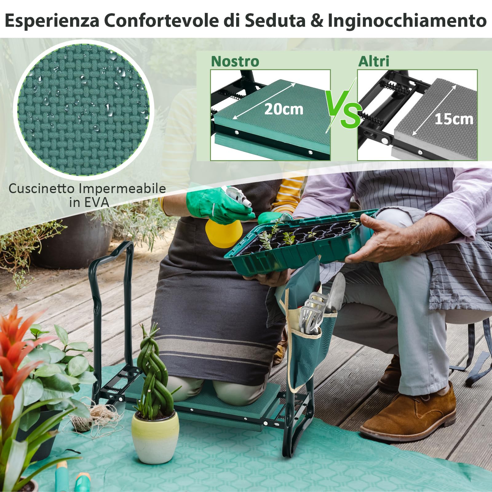 COSTWAY Inginocchiatoio da Giardino 2 in 1 Portatile e Pieghevole, Sgabello da Giardino con Inginocchiatoio e Borsa, Sedile per Giardinaggio da Inginocchiare e Sedere