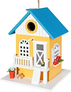 CARTMAN Colorful Wooden Hanging Bird Feeder Birdhouse - Attracts Hummingbirds, Cardinals, Bluebirds - Garden Decor Gift