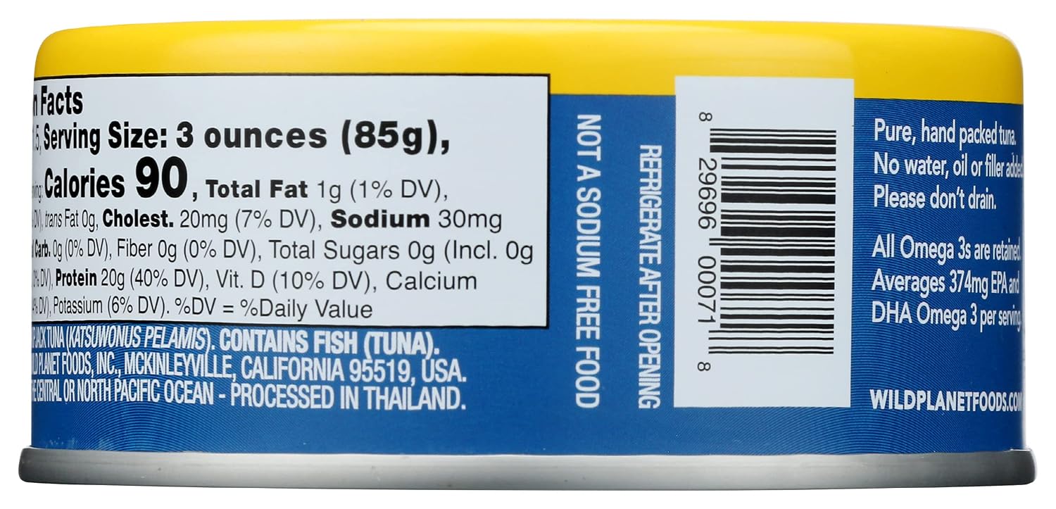 Wild Planet, Wild Skipjack Light Tuna No Salt Added (Low Mercury), 5 Ounce