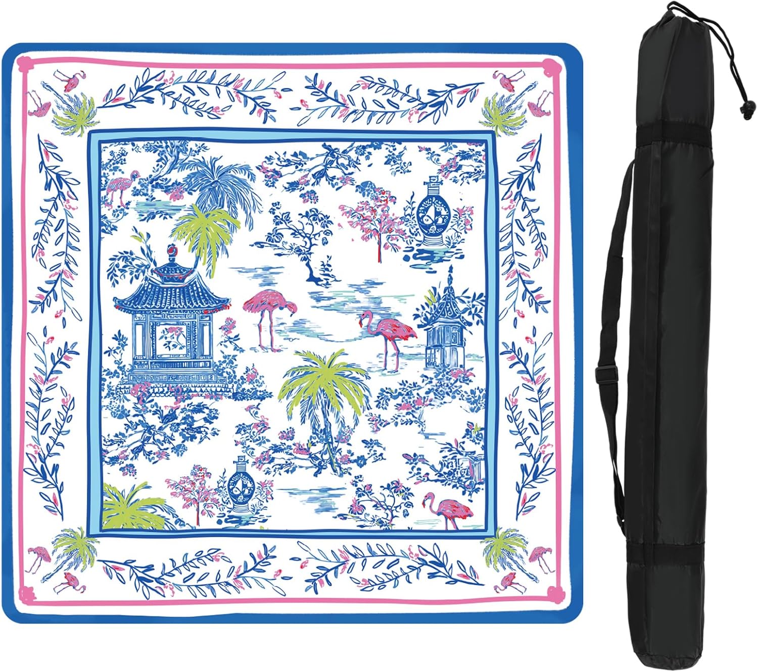 FYSUIMUC Pink Bird Floral Mahjong Mat with Carrying Bag 31.5" x 31.5" Table Mat Vintage Chinoiserie Flower Non-Slip Game Table Cover for Card Board Tile Games