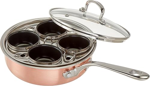 4 tazas de acero inoxidable de tres capas profesional cazador escalfador de huevos con tazas antiadherentes para huevos perfectamente escalfados