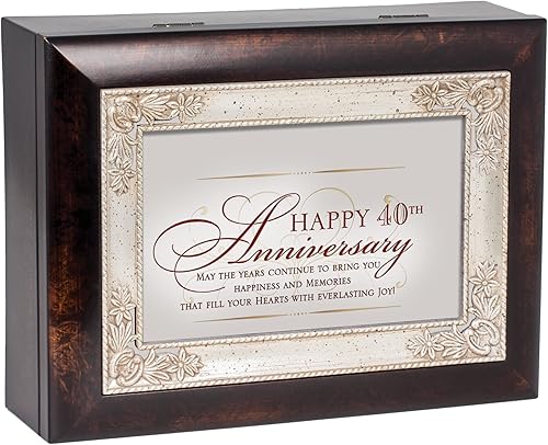 Miniatura 3 de Cottage Garden Caja de música Burlwood Jewelry con texto en inglés «Happy 40th Anniversary Plays You Light Up My Life»