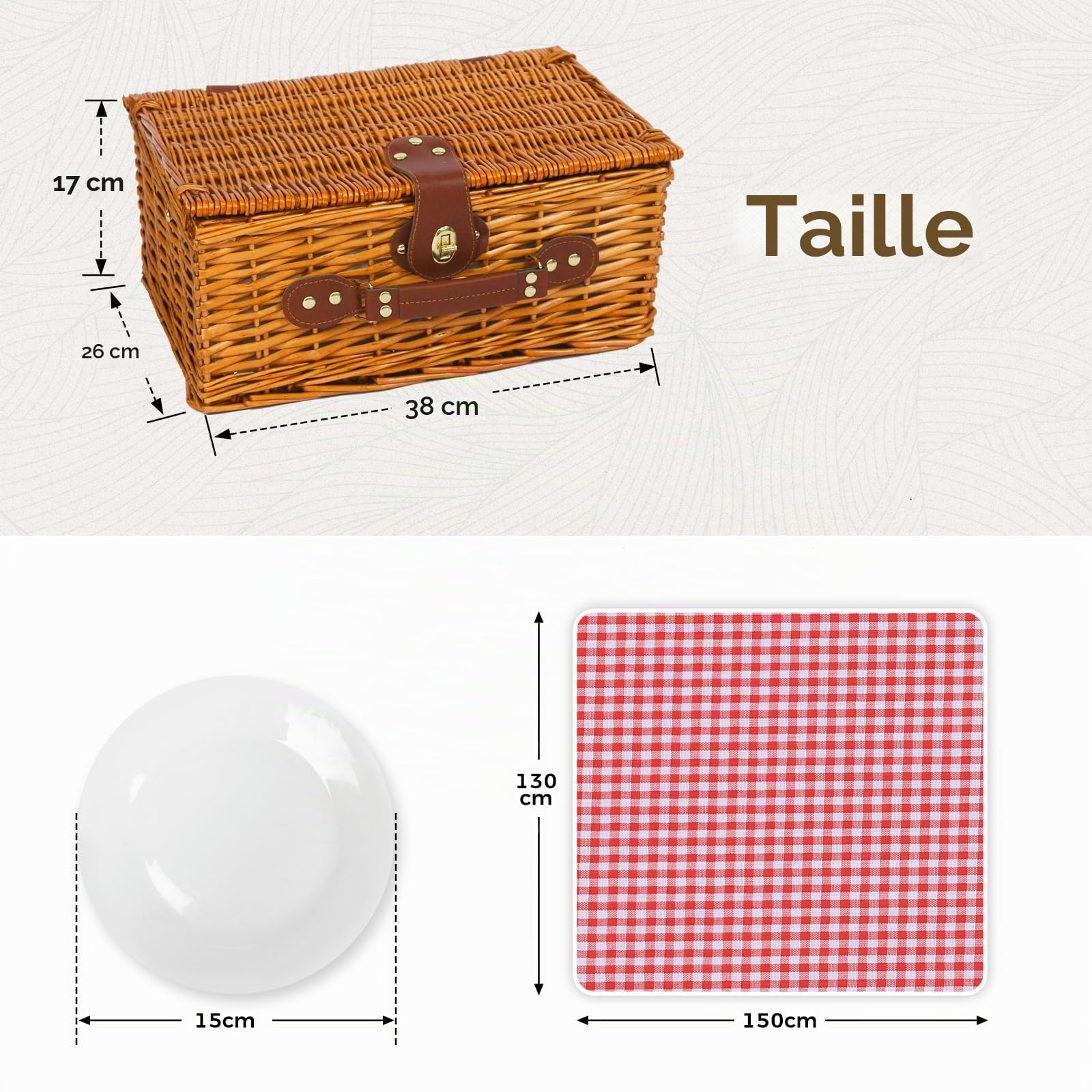 Panier de pique-nique pour 2 personnes, avec compartiment isotherme et couverture de pique-nique imperméable, sangle amovible, sac à vin, couverts, pour le camping, la plage, la randonnée, le