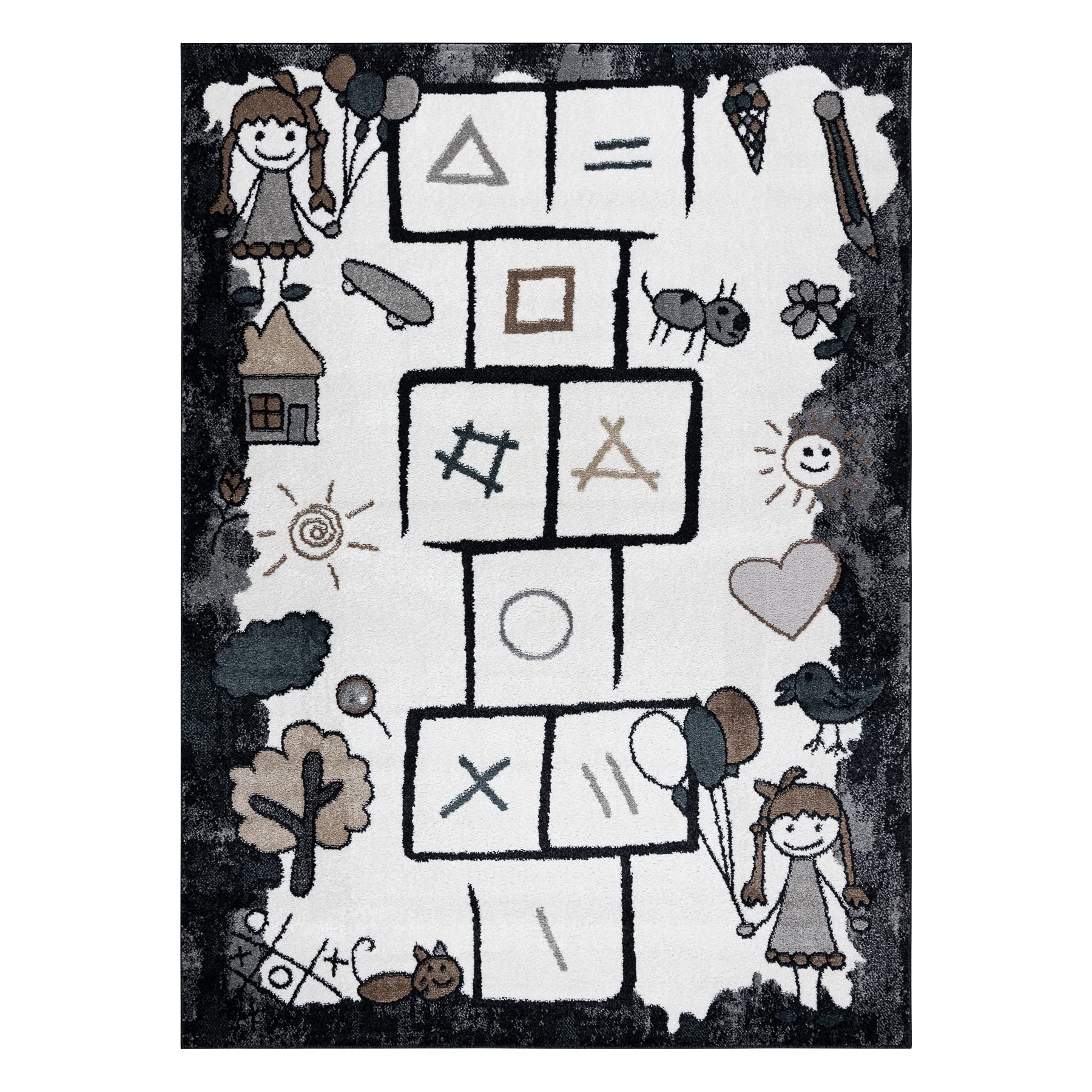 rugsx Tapis pour Enfants Fun Hop Moderne, pour Chambre d'enfant, d'adolescent, Design Original, la marelle, Animaux Noir 120x170 cm