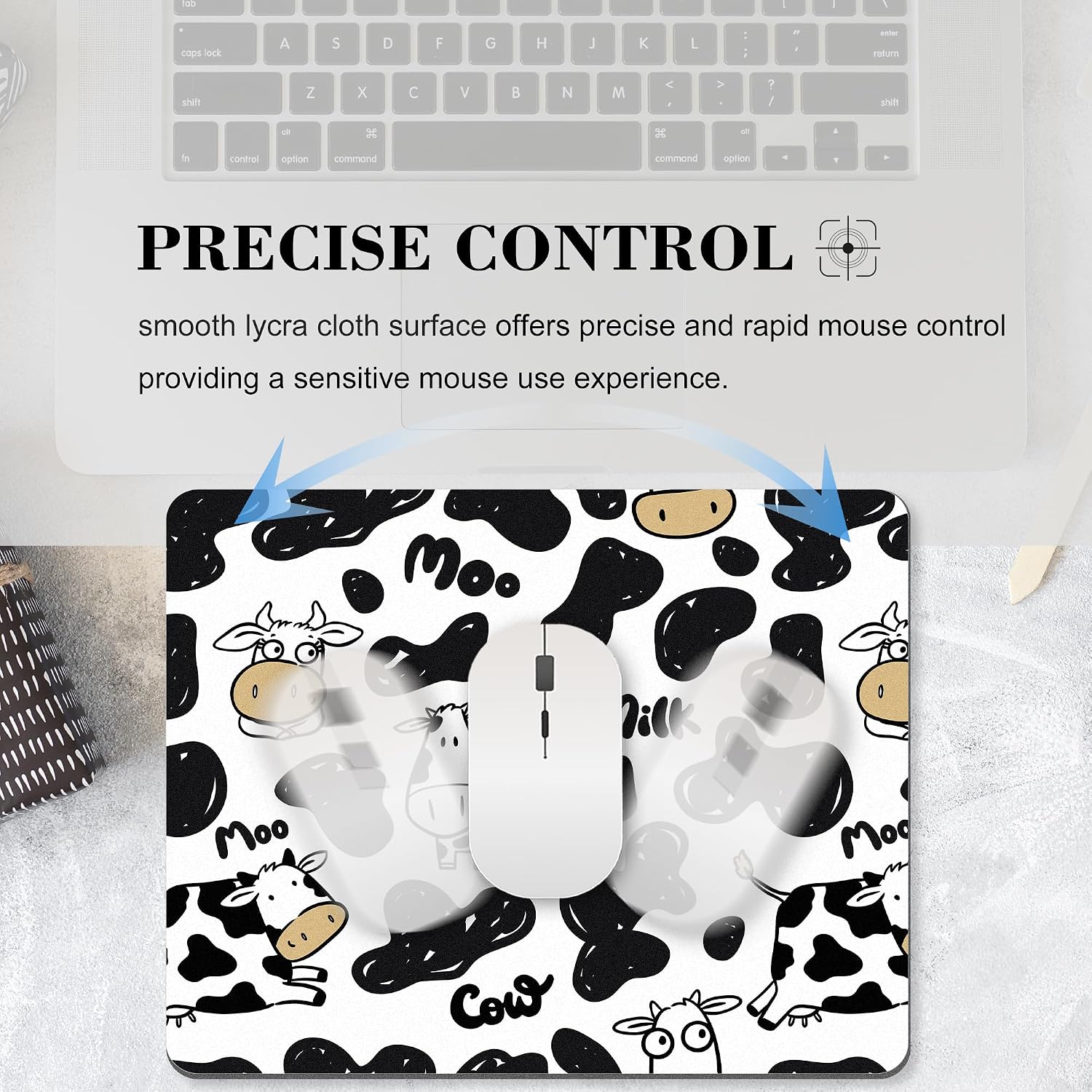 Cow Print White Black Mouse Pad Cute Kawaii Funny Mousepad Cartoon Animal Aesthetic Small Desktop Desk Mat Office Portable Accessory Computer Laptop Wireless Travel Work Decor Gaming Washable image 5