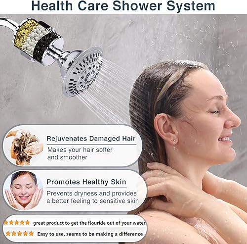 Miniatura 2 de Bright Showers Cabezal de ducha de alta presión con filtro de ducha, 5 ajustes de pulverización, cromo pulido, elimina cloro, fluoruro, sedimentos,