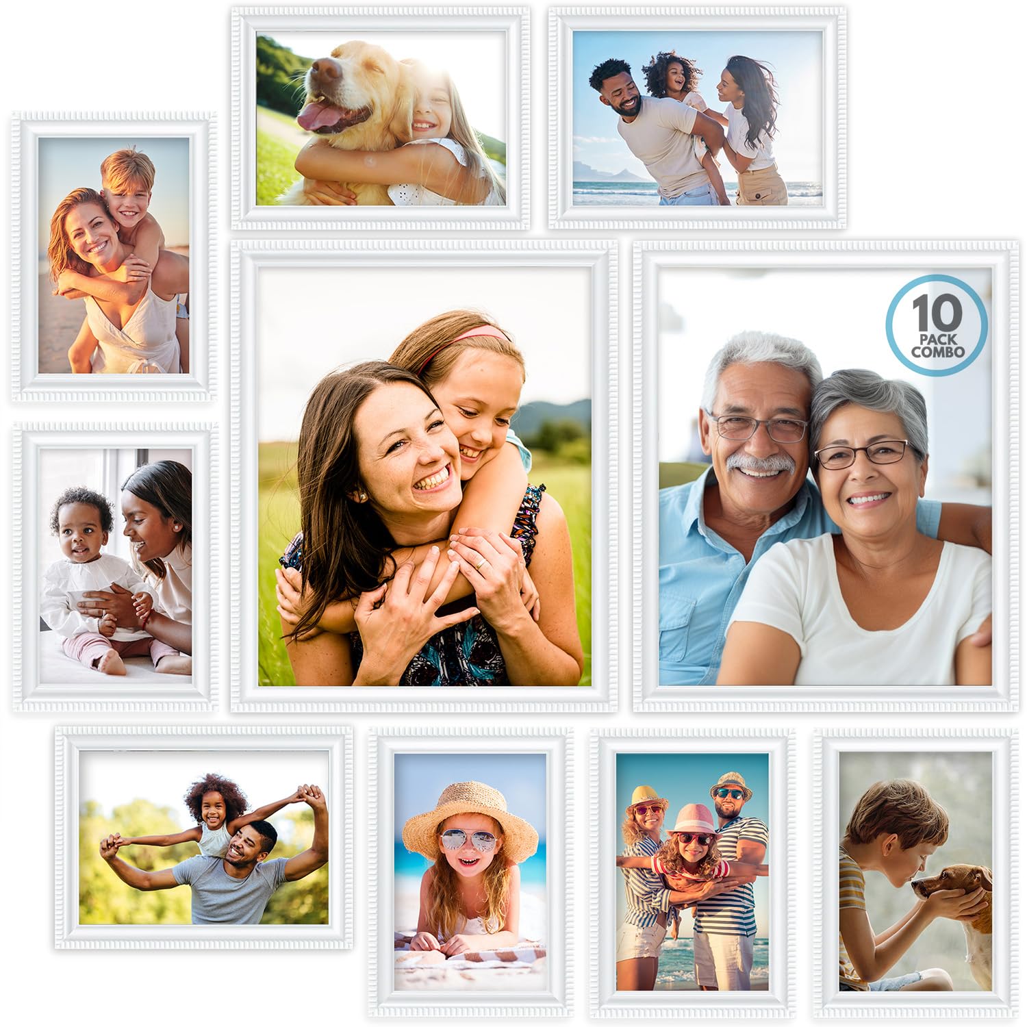Icona Bay Combination White Picture Frames Set - 10 PC (Five 4x6, Three 5x7, Two 8x10), Inspirations Collection Multi-Pack for Contemporary Wall Gallery