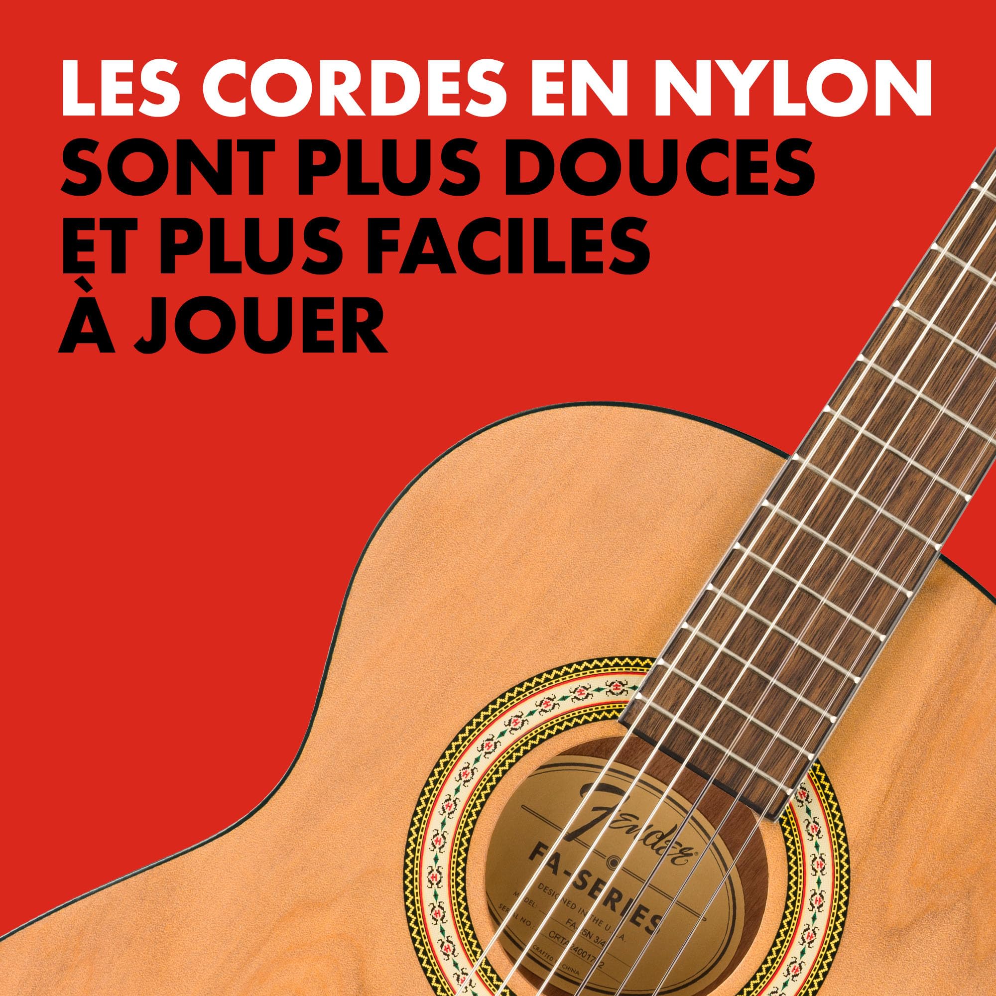 Fender FA-25N Guitare Acoustique Nylon 3/4, Guitare pour Débutants, Garantie 2 Ans, Idéale pour Enfants Débutants, Facile à Manipuler, Couleur Naturelle