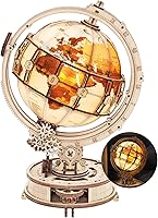 ROKR Luminous Globe 3D Wooden Puzzle for Adults - 180pcs LED Illuminated World Map Kit with Rotating Stand & Magnifier