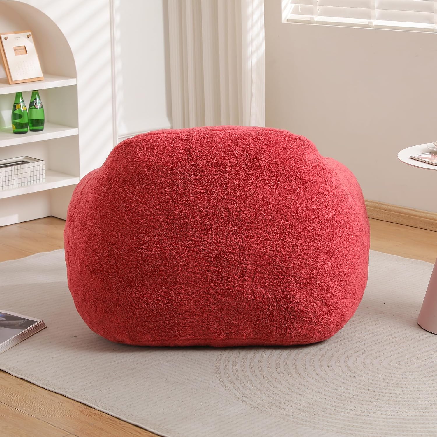 Bean Bag Chair for Adults,Bean Bag Sofa Chair with Armrests and High-Density Foam,Lazy Teddy Sofa Comfy Chairs for Reading in Living Room Bedroom Dormitory,Rose Red