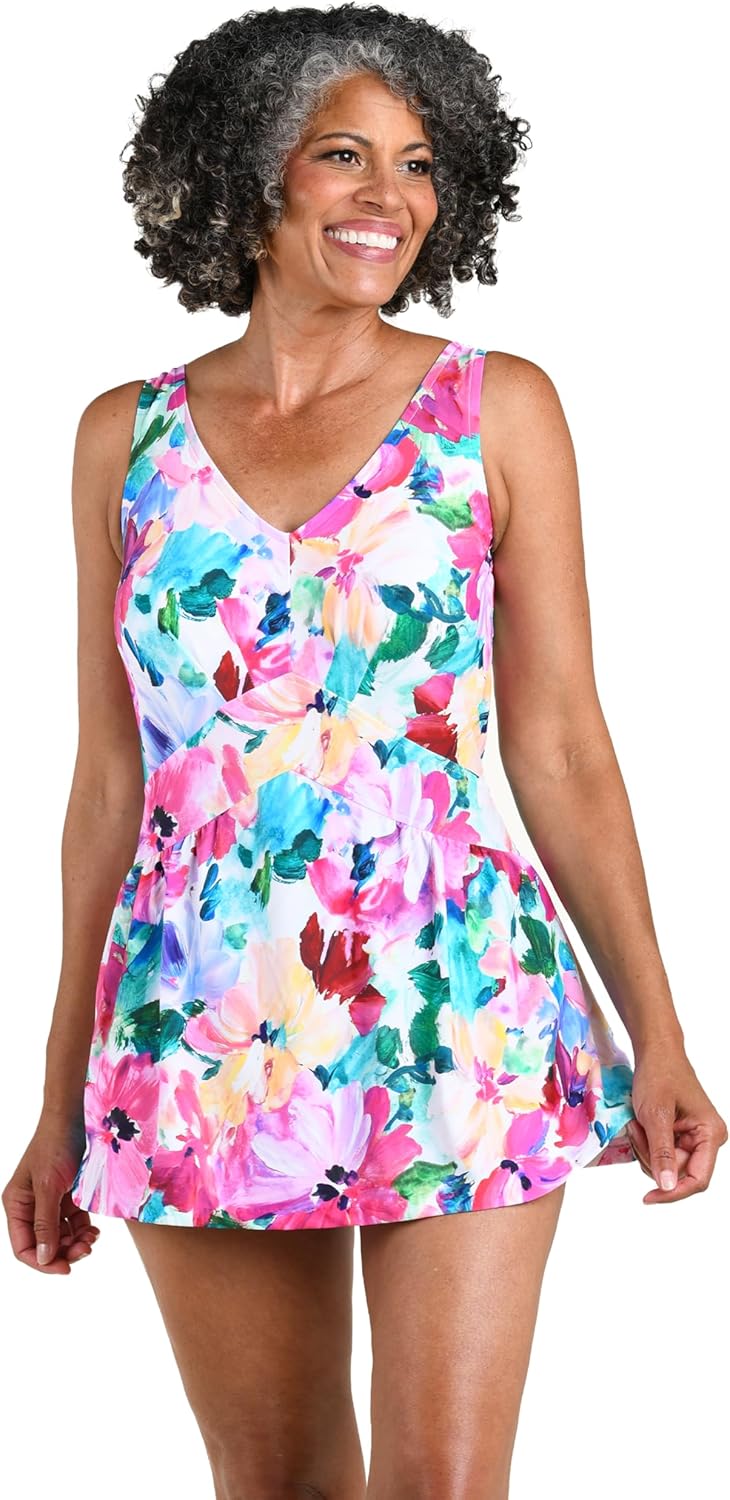Maxine Women's V-Neck Swim Dress One Piece Swimsuit
