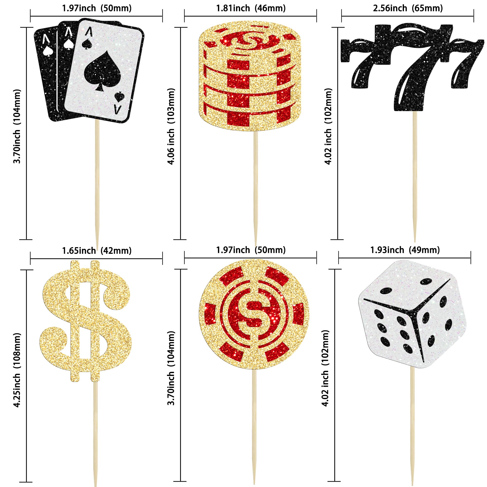 Ephlyn 24Pcs Poker Theme Party Decorations Poker Heart Cupcake Toppers Las Vegas Cake Decorations Playing Card Toothpicks Fruit Food Picks Birthday Party