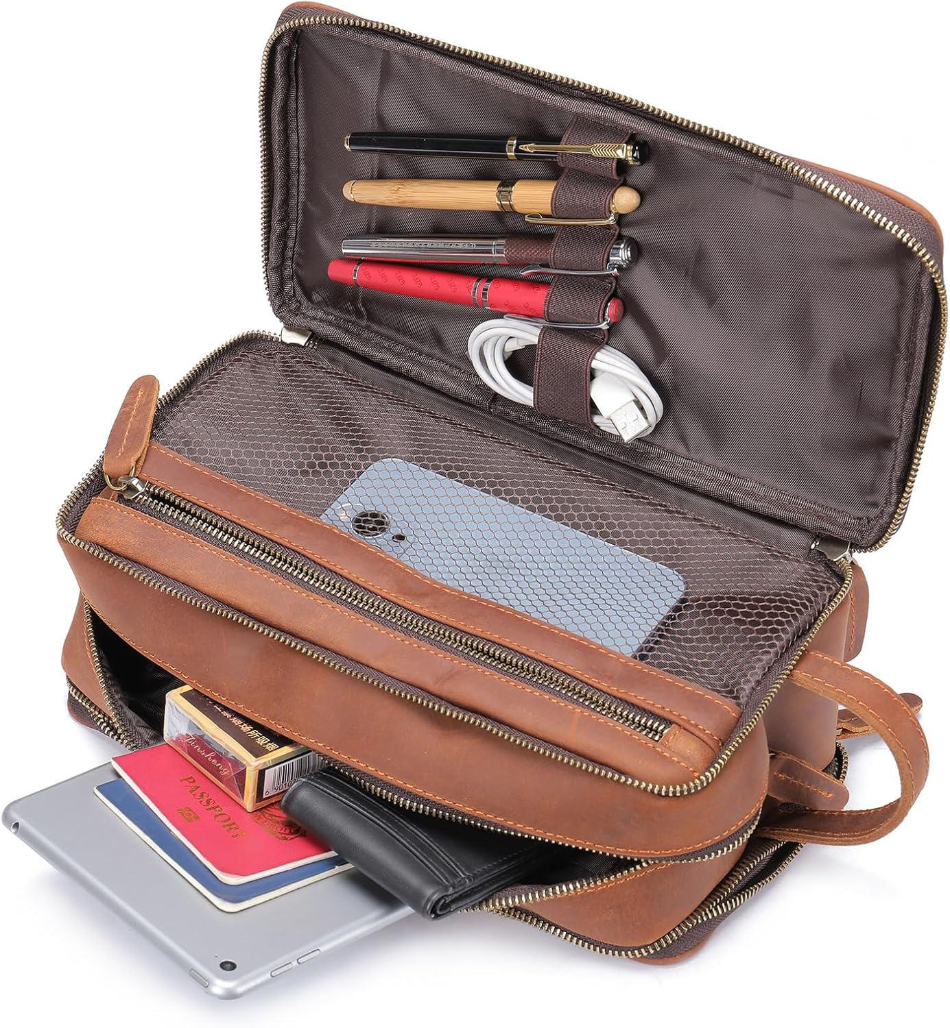 本革トラベルトイレタリーバッグ 男性用 シェービングドップキット 防水 バスルーム 洗面用品 オーガナイザー アクセサリー 化粧品