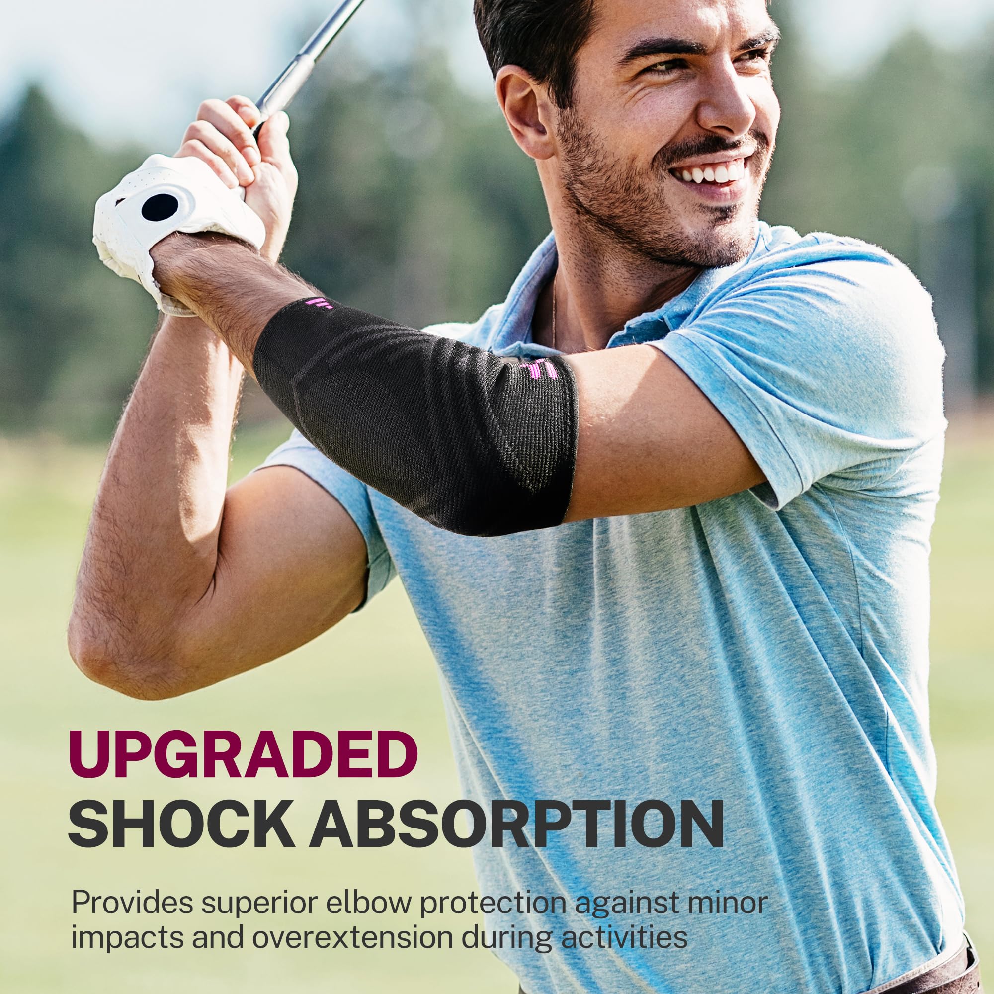 Fitomo Tutore Epicondilite Gomito, Gomitiera per Epicondilite del Tennista e Golfista con 2 Cuscinetti di Compressione, per Alleviare il Dolore della Tendinite -1 Unità