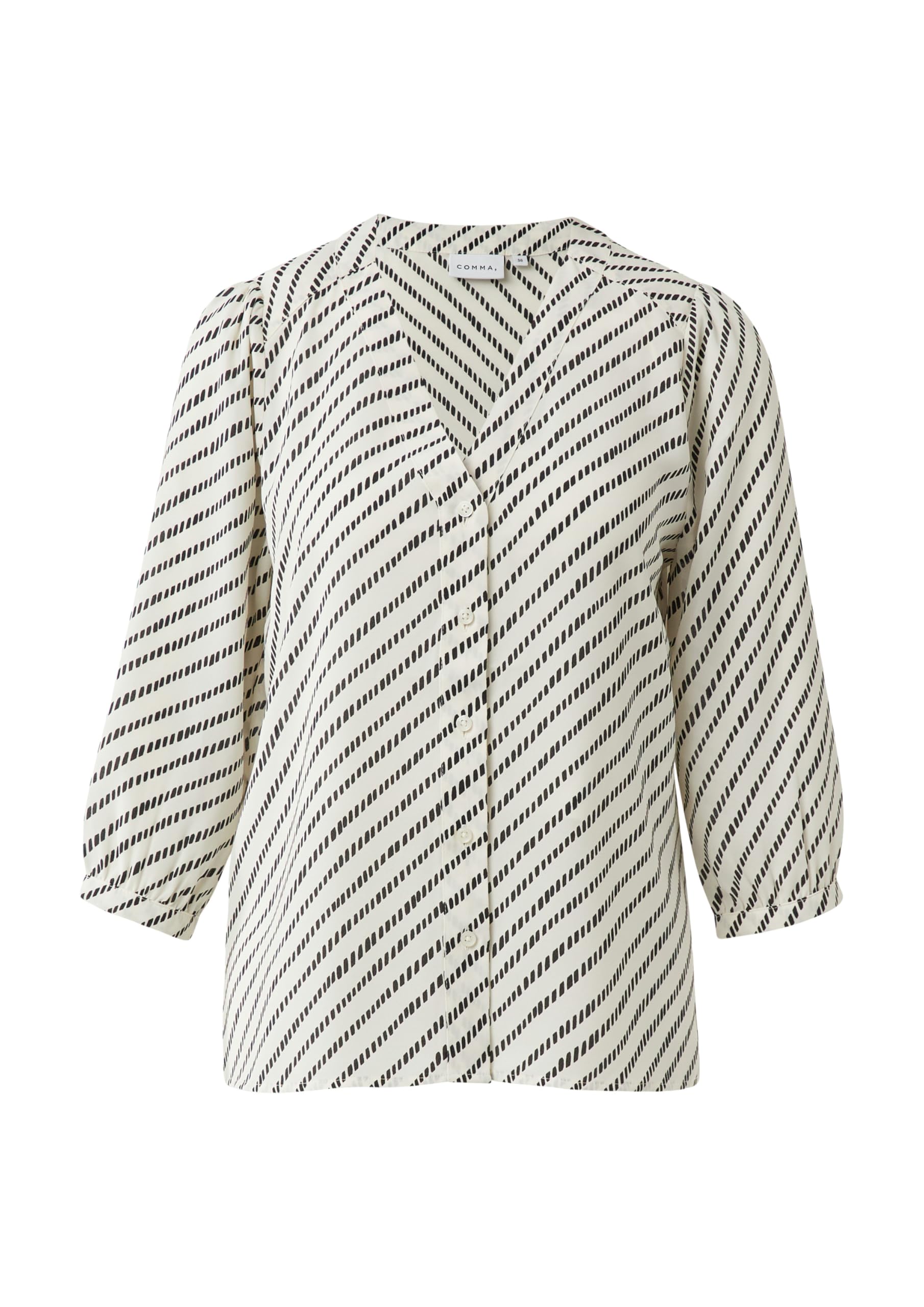 Comma Gemusterte Chiffon-Bluse mit 3/4-Ärmeln und Raffung