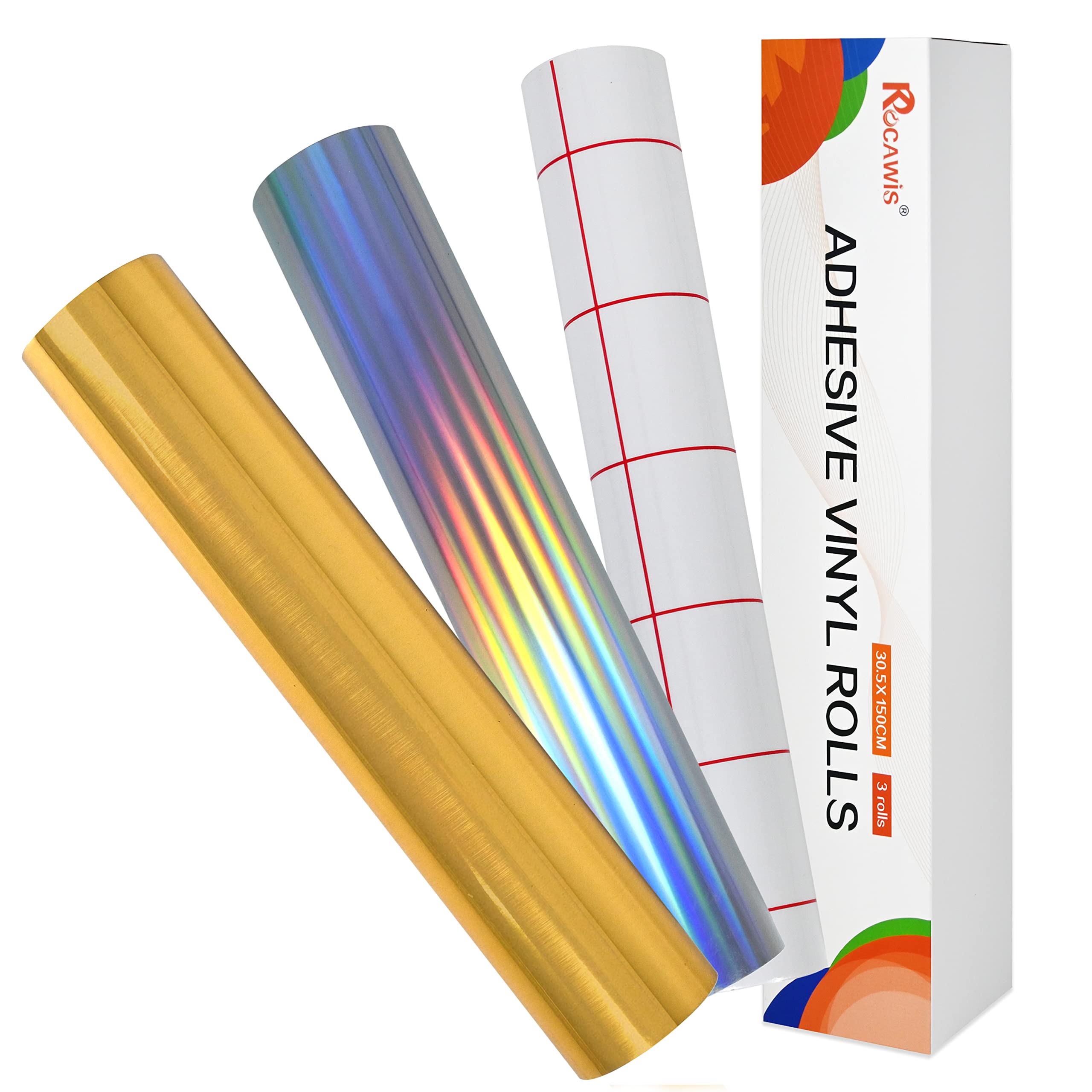 Buy KOCAWIS Permanent Self Adhesive Vinyl Rolls 12" x 5ft Laser Gold Adhesive Vinyl Color