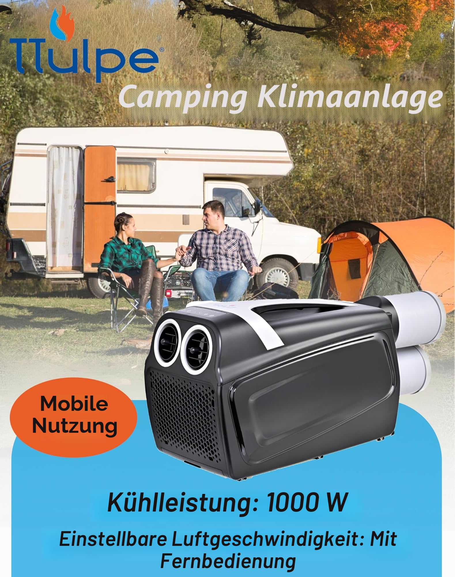 CampCool AC-10, tragbare Klimaanlage, Klimagerät, 1000 Watt, R290