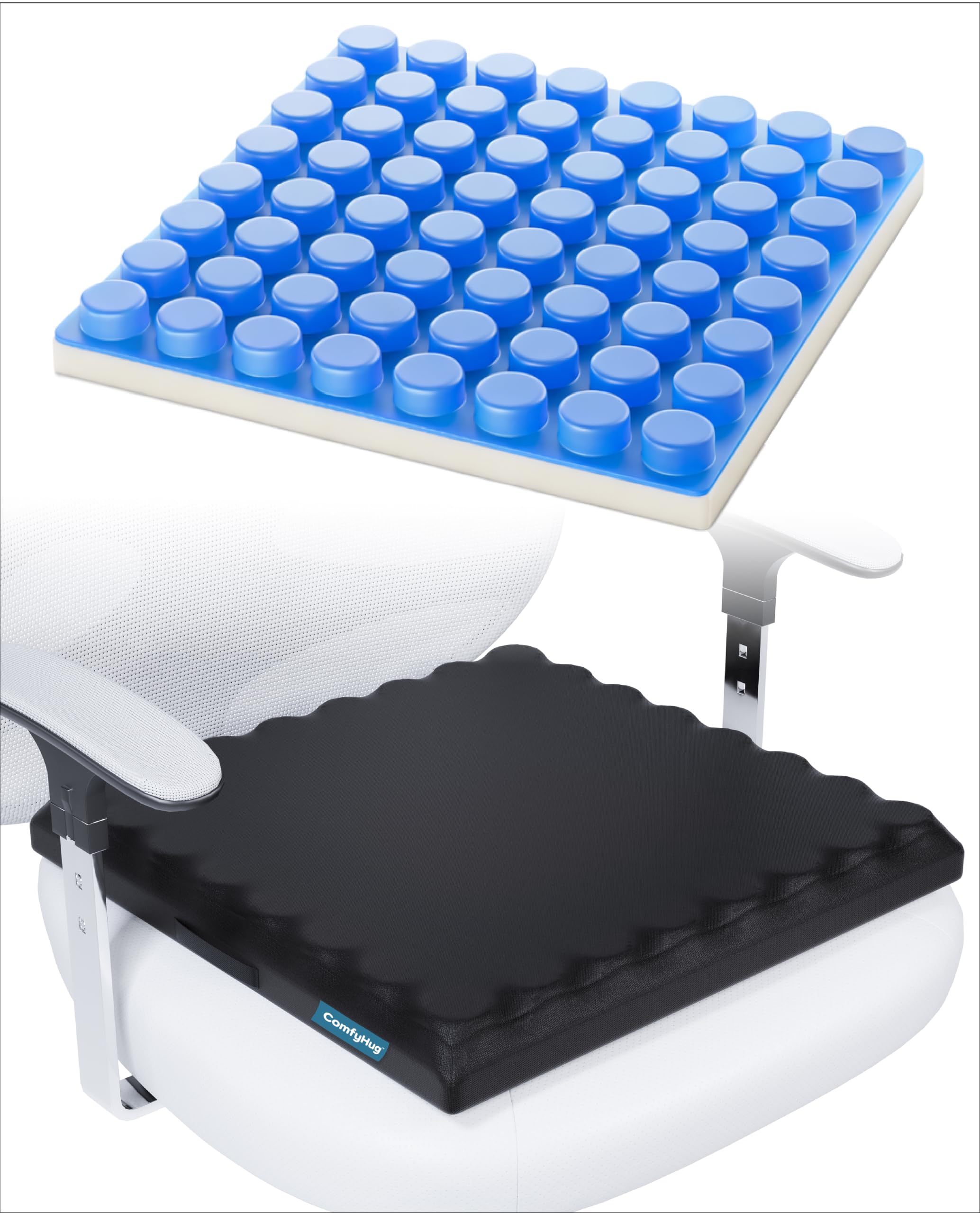 ComfyHug Gel Seat Cushion – Grid Design for Tailbone, Sciatica & Hip Pain Relief | Soft, Pressure-Relieving & Cooling Support for Office Chair, Car, Home & Wheelchair Use (16x16, Black)-image-48