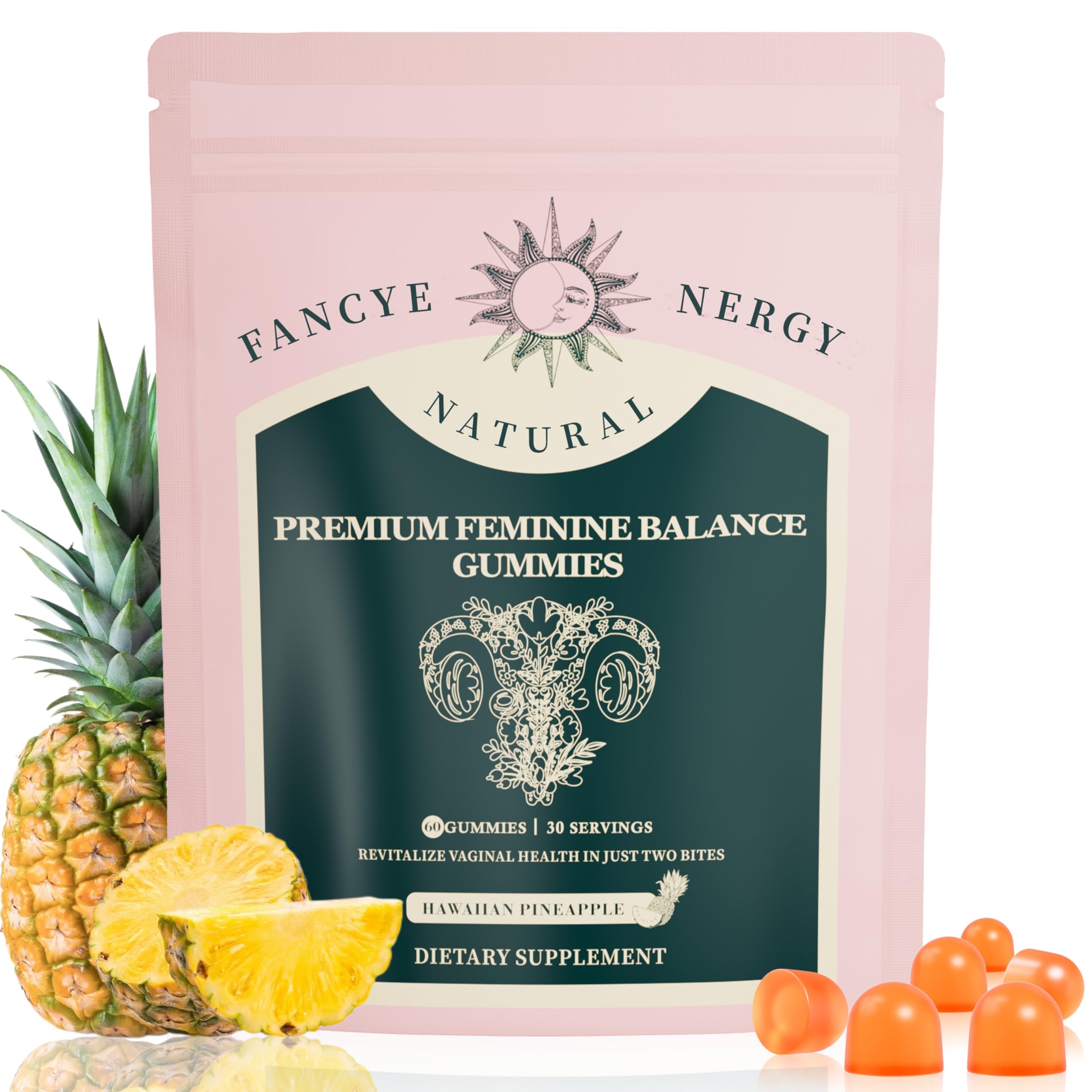 Premium Feminine Balance Gummibänder für Frauen - Hawaiianischer Ananasgeschmack für Frauen, pH-Ausgleich und Gesundheit des Verdauungssystems, Immununterstützung, GVO-frei, vegan.
